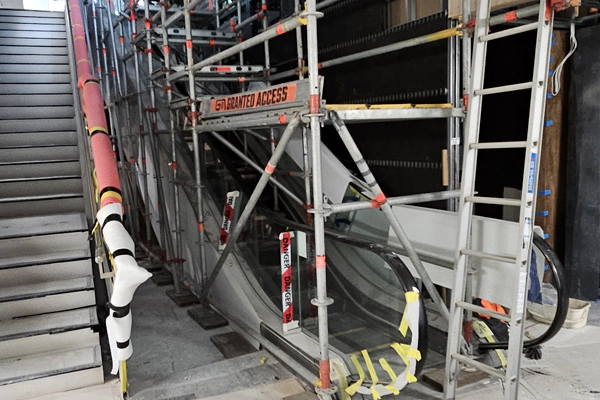 Escaslator stair scaffold bottom end view